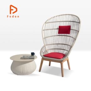 Aluminum Rope Weaving Shell Teak Wood Patio Sofa